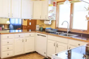 kitchen with cabinets and racks